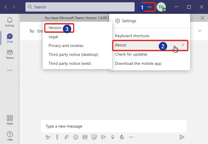 Figure 15.27 – Display the Microsoft Teams version