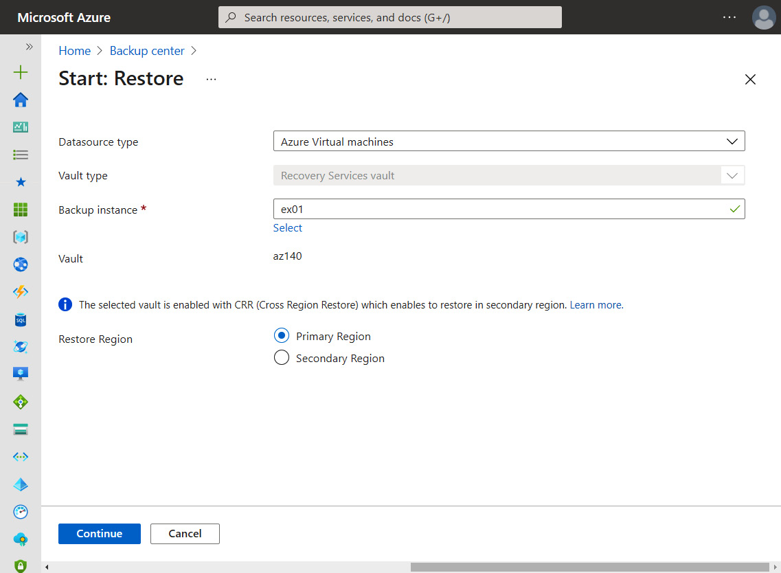 Figure 16.13 – Start: Restore page when restoring a virtual machine within Microsoft Azure