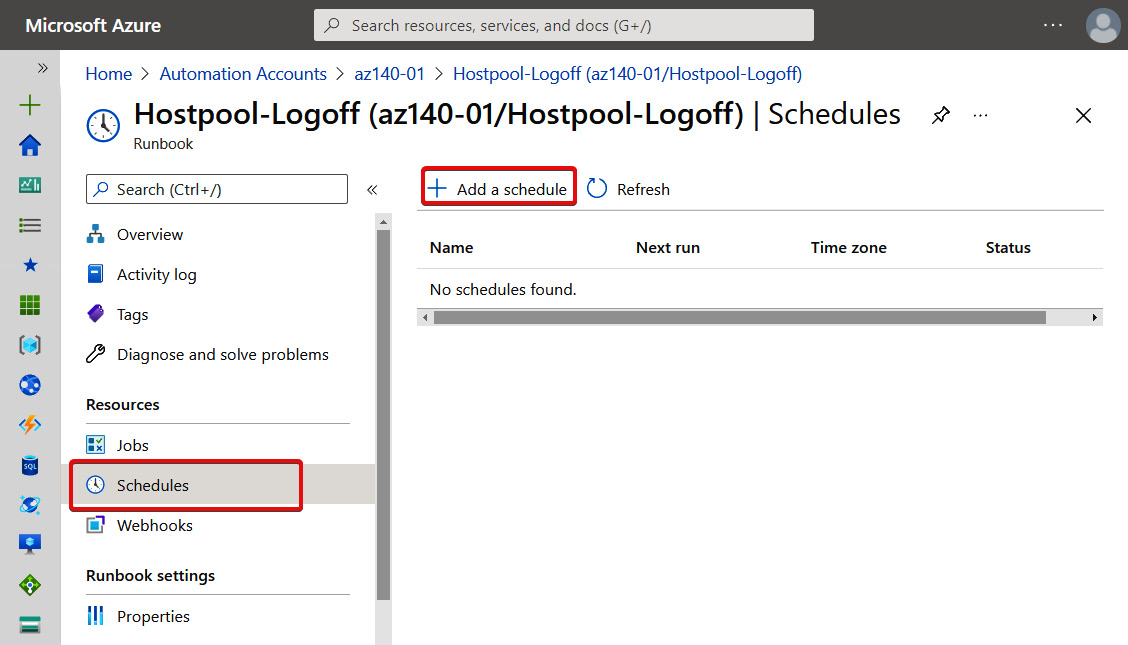 Figure 17.19 – Schedules page within a runbook