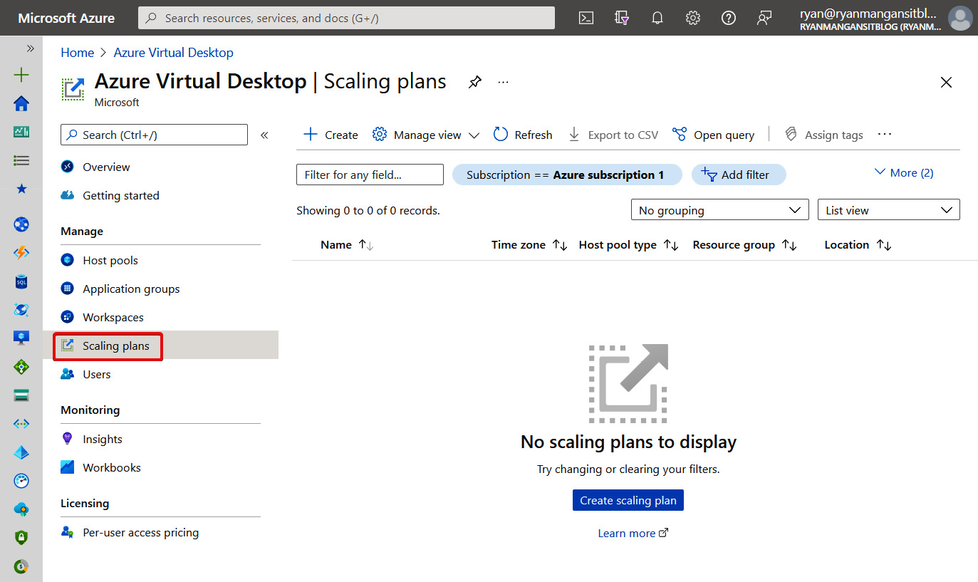 Figure 17.42 – Scaling plans page in Azure Virtual Desktop