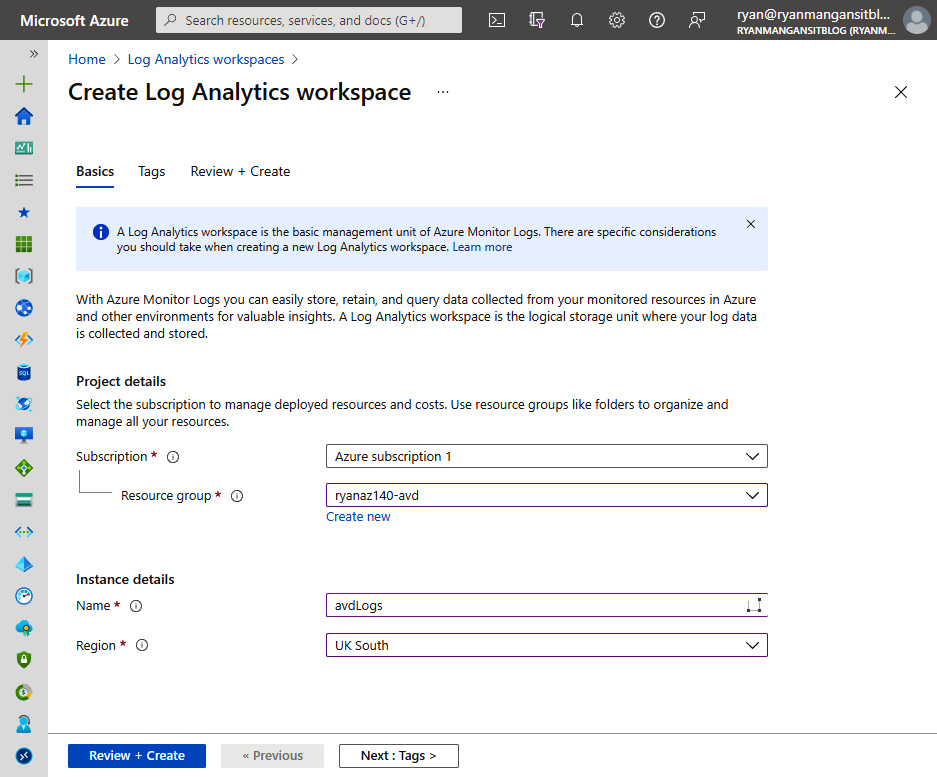 Figure 18.2 – Create Log Analytics workspace page