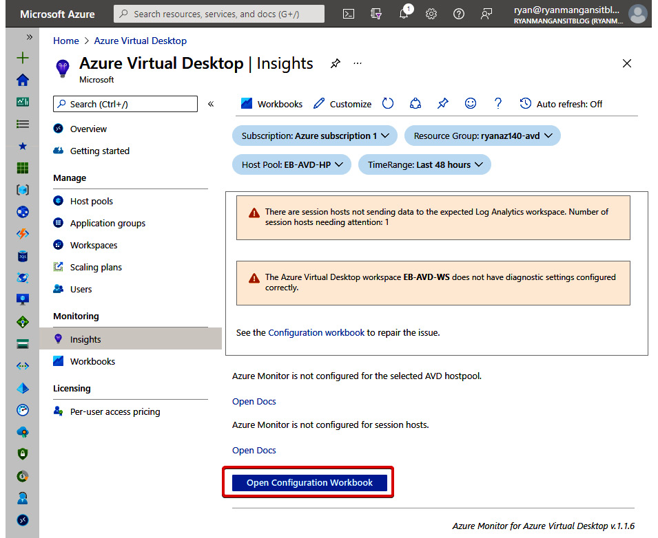 Figure 18.7 – AVD Insights workspace not configured