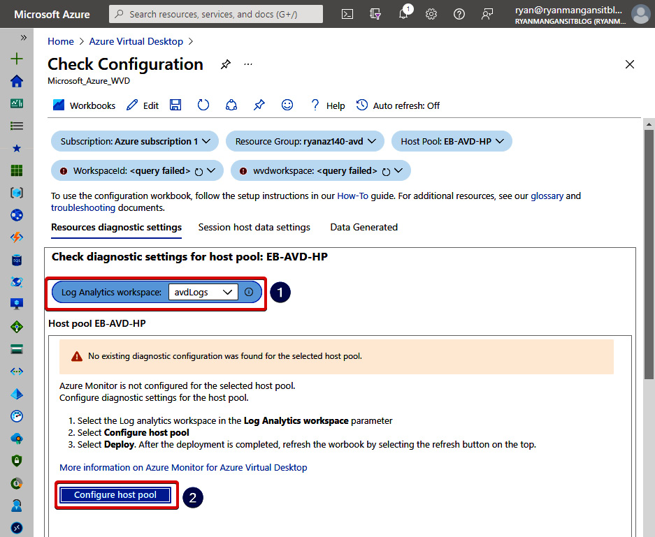 Figure 18.8 – Check Configuration workspace and the Configure host pool button highlighted
