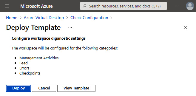 Figure 18.12 – Deploy Template page for configuring workspace diagnostic settings
