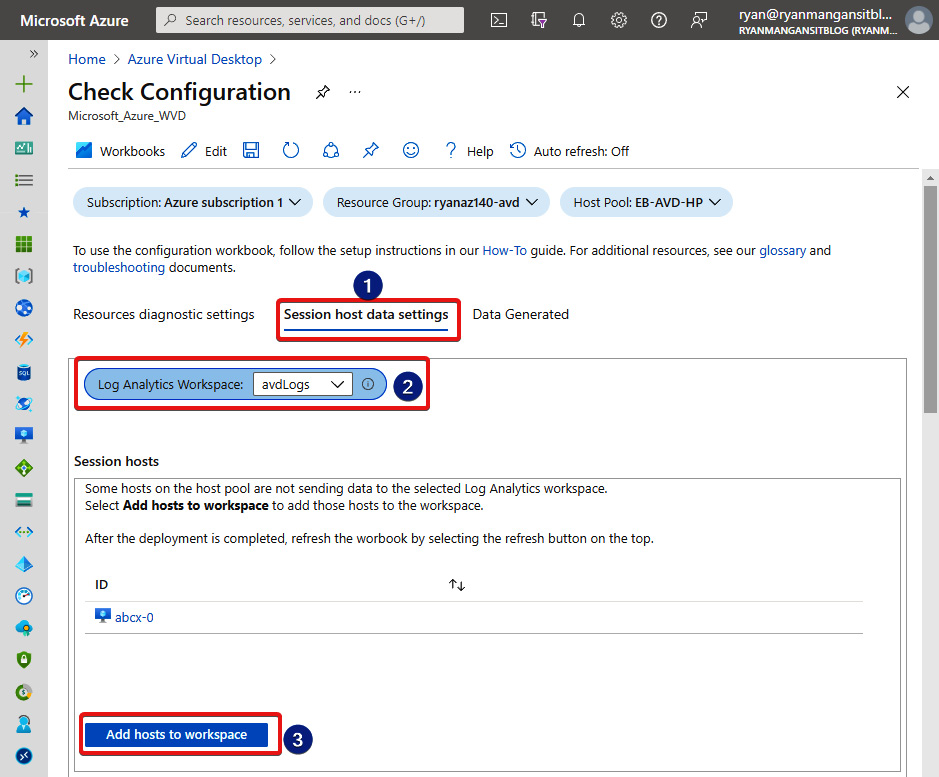 Figure 18.13 – Session host data settings within the Check Configuration workspace