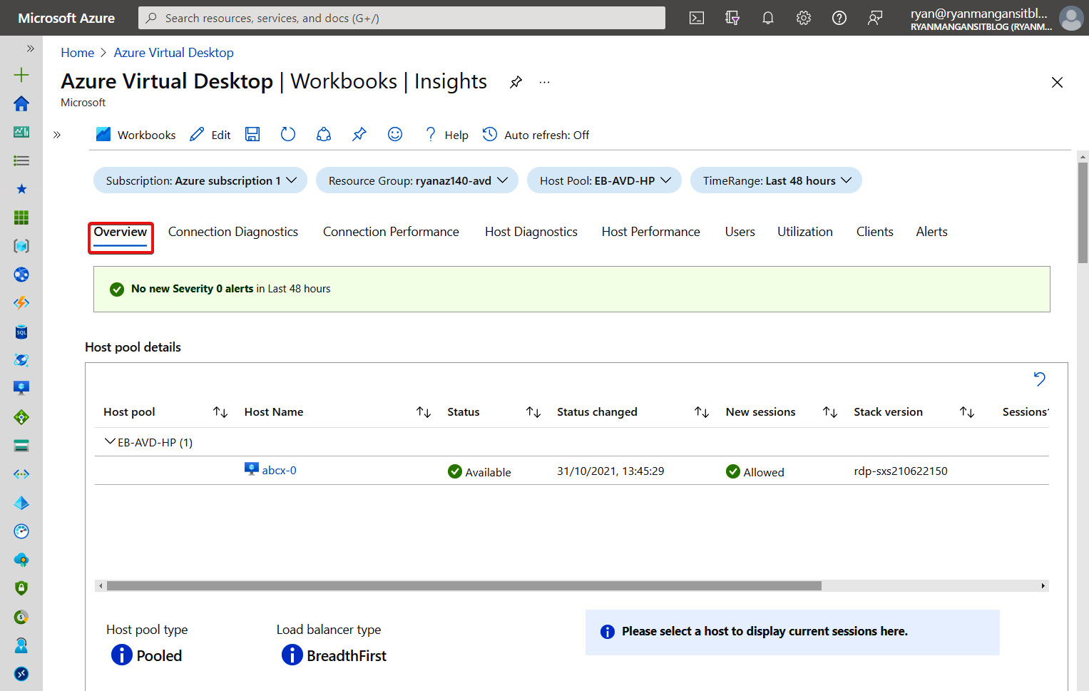 Figure 18.22 – Overview tab of the AVD Insights workbook
