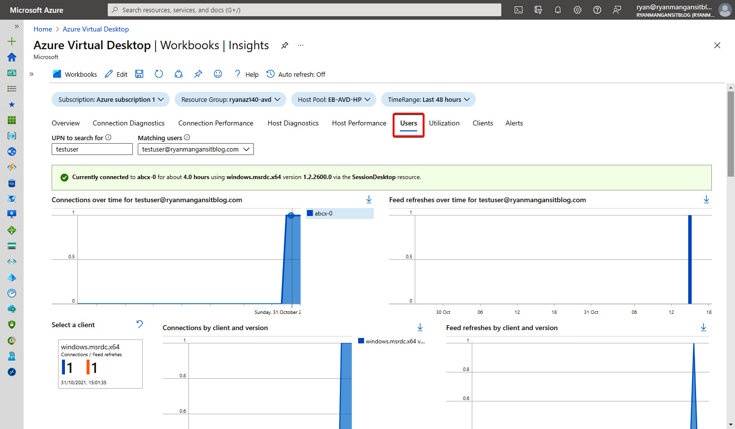 Figure 18.28 – Users tab, which details user connection and client details