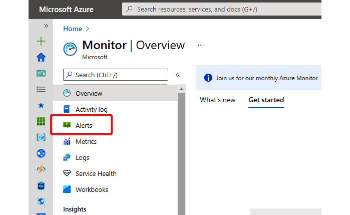 Figure 18.32 – Alerts page icon in Azure Monitor