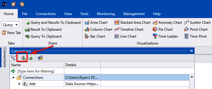 Figure 18.48 – Add connection icon within Kusto Explorer