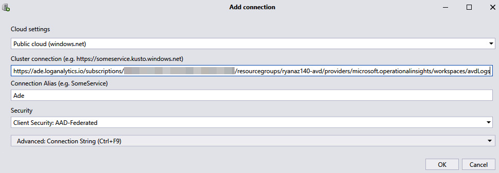 Figure 18.49 – Adding a cluster connection within Kusto Explorer