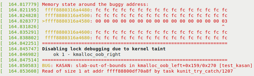 Figure 5.4 – Third (and final) part of the KUnit KASAN bug-catching example
