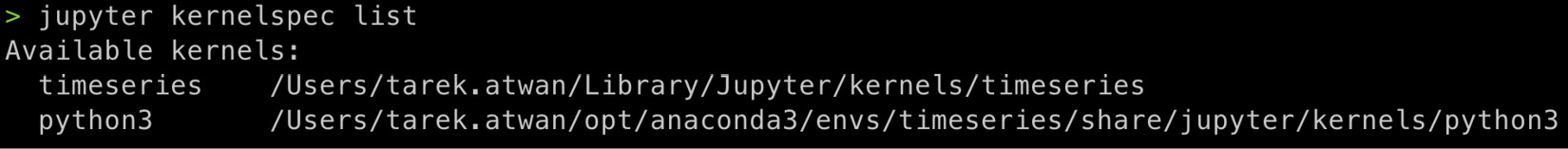 Figure 1.10 – List of kernels available for Jupyter
