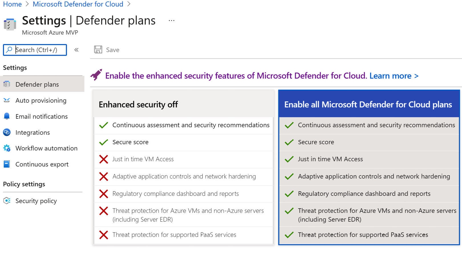 Figure 1.5 – Turning Microsoft Defender for Cloud Plans on
