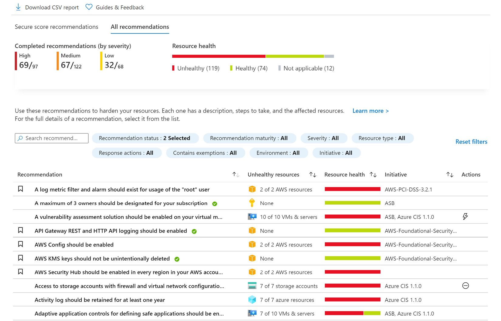 Figure 4.3 – Microsoft Defender for Cloud recommendations page – All recommendations
