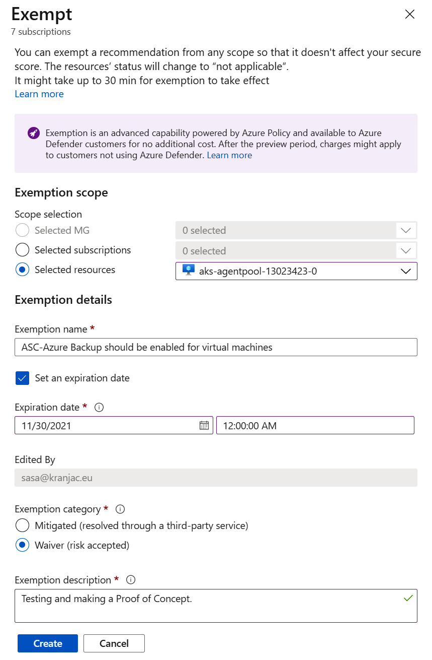 Figure 4.12 – Creating a recommendation exemption
