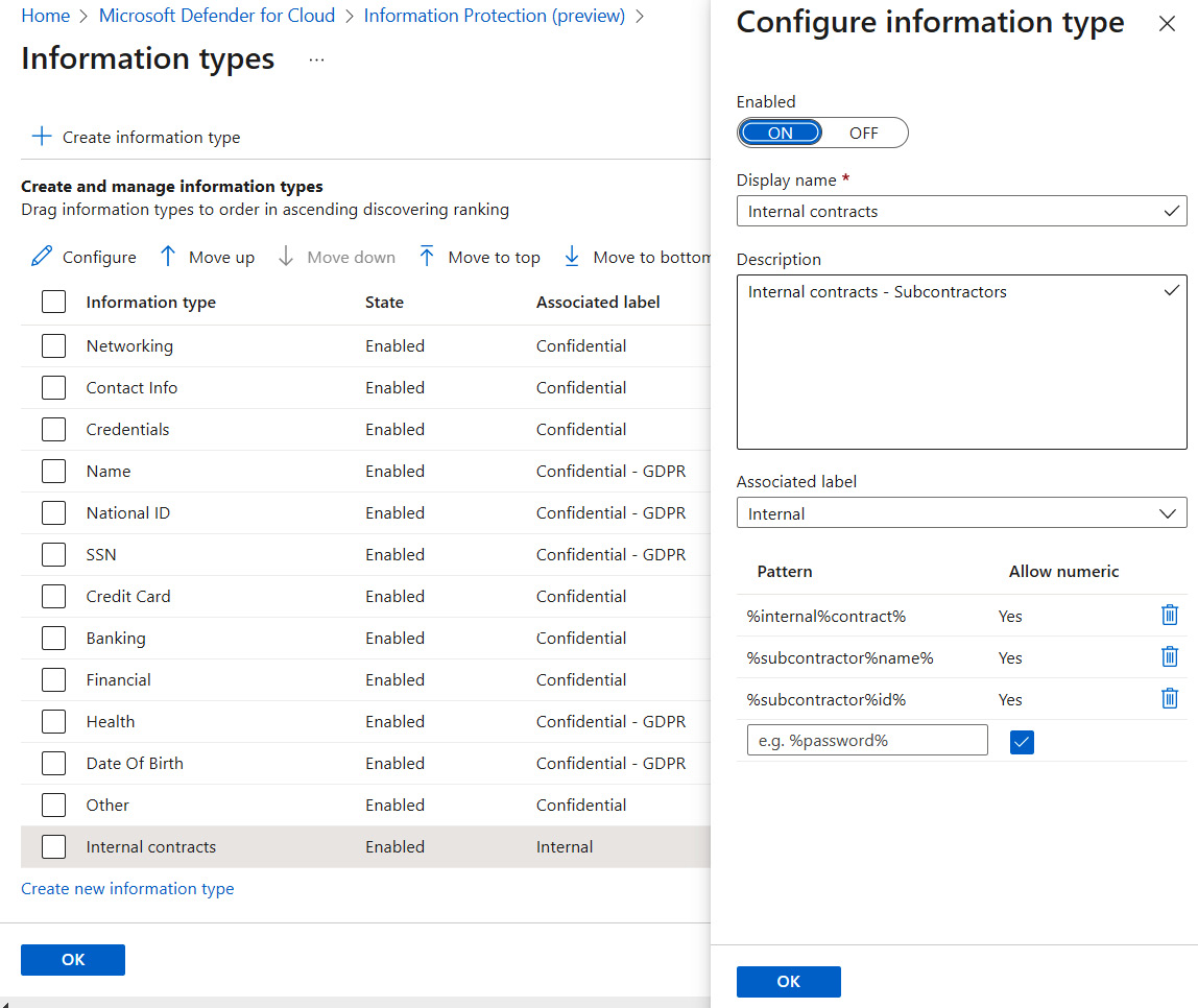 Figure 9.6 – Configuring information types
