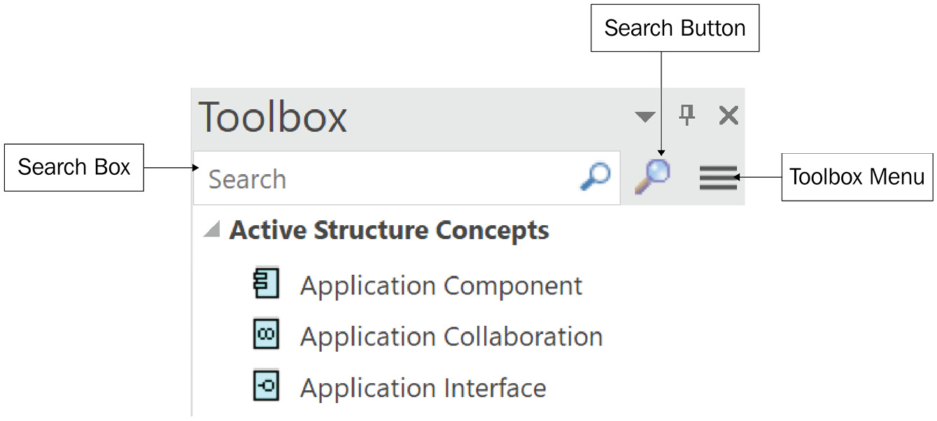 Figure 3.12 – The Toolbox menu items
