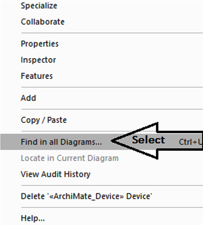 Figure 10.13 – Find in all Diagrams… from the right-click menu
