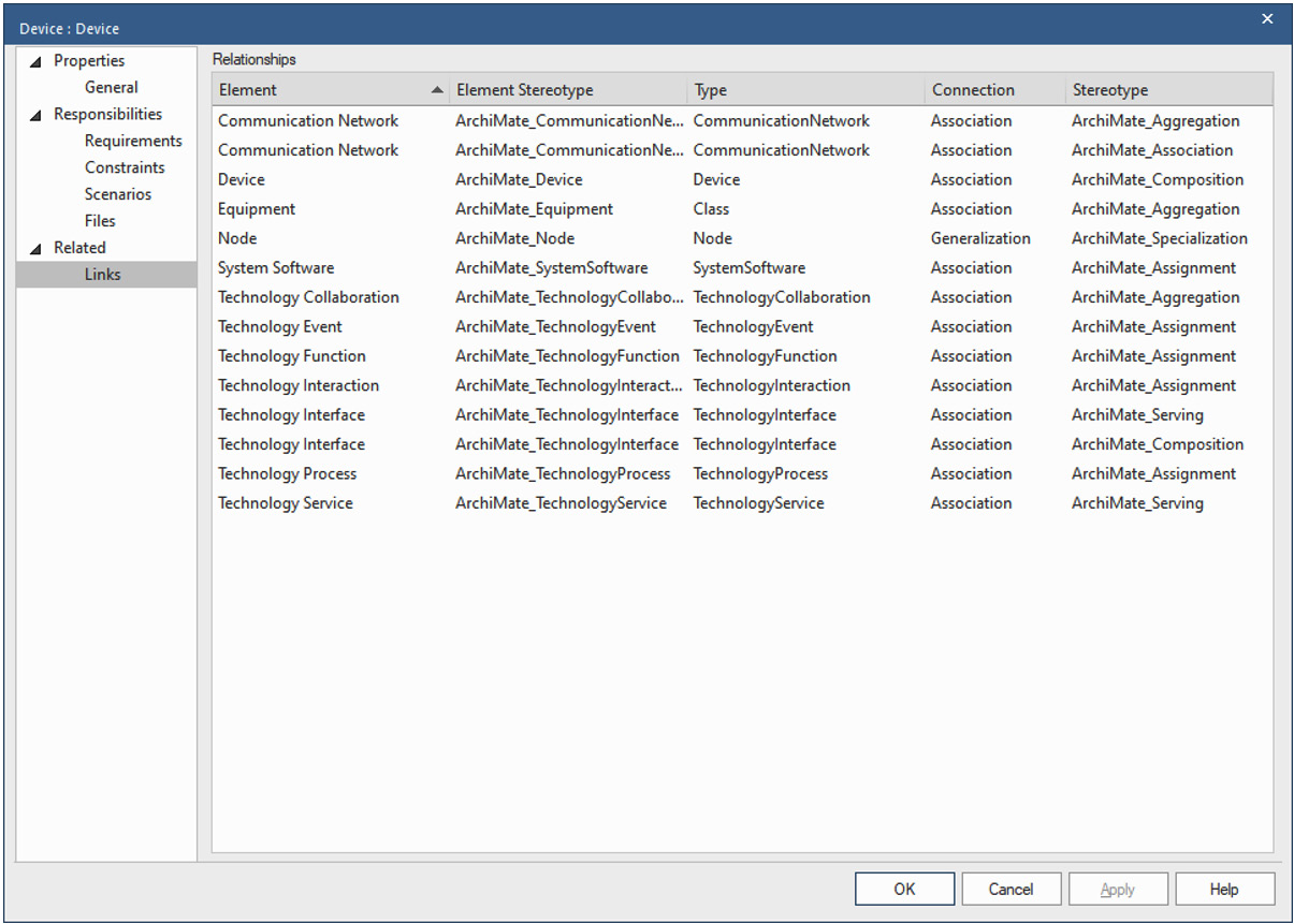 Figure 10.15 – The element links in the Properties dialog
