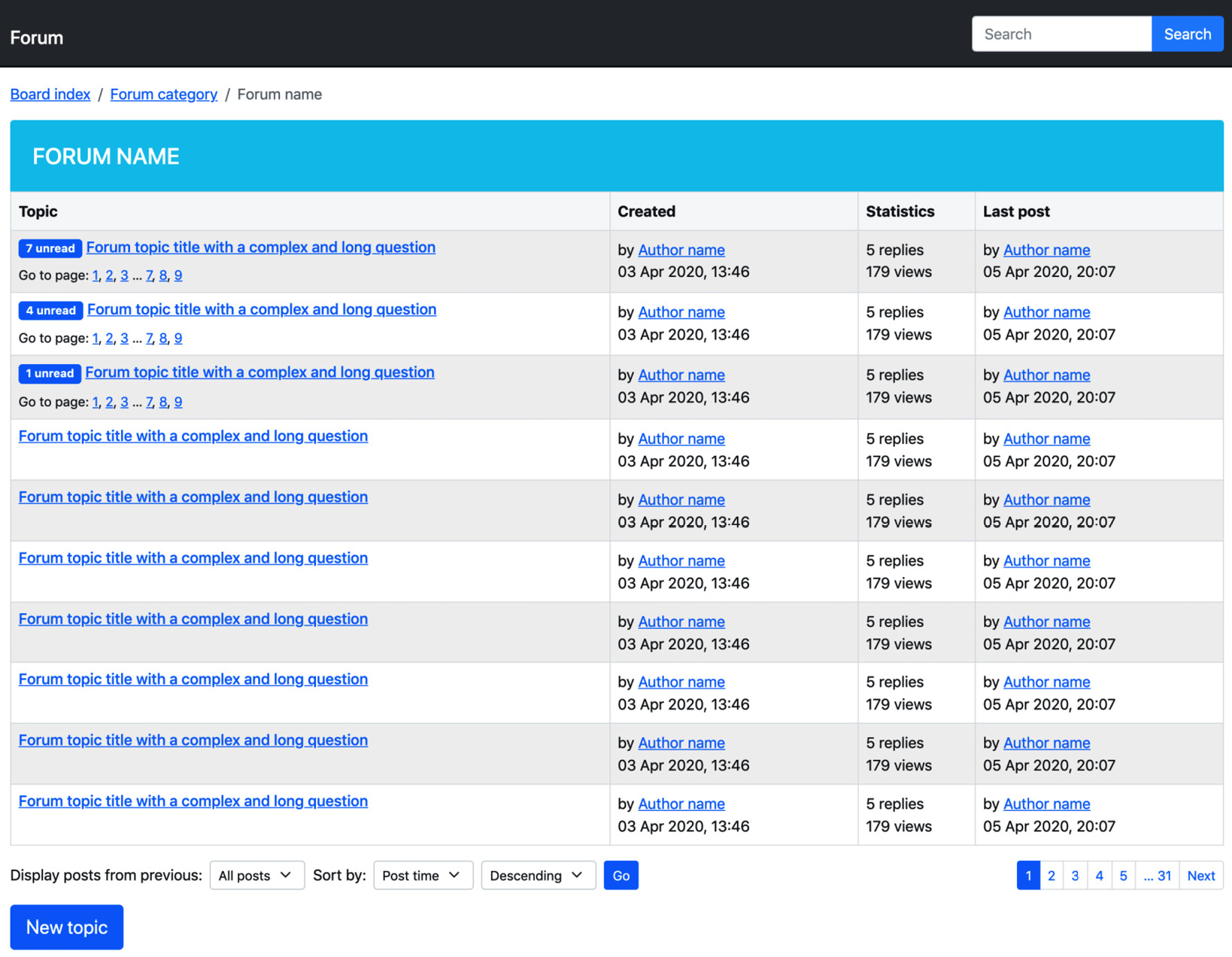 Figure 1.5 – A forum UI using the default Bootstrap 5 styles
