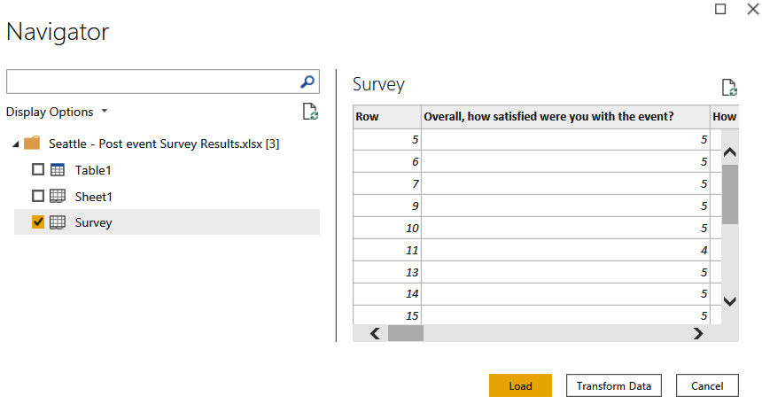 Figure 2.2 – Data connection for Excel showing no Import/DirectQuery choice
