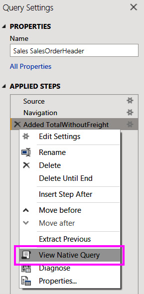 Figure 3.1 – The View Native Query option in Query Settings
