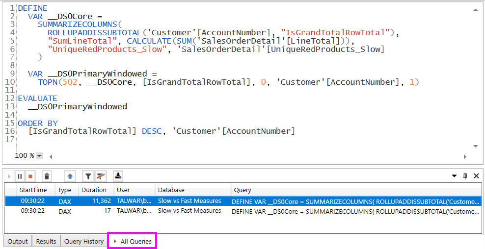 Figure 6.12 – Queries captured by DAX Studio
