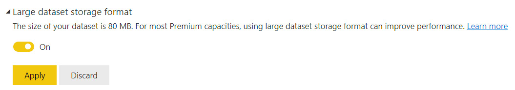 Figure 12.1 – Large dataset storage format option in Dataset settings
