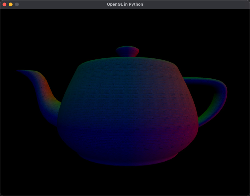 Figure 18.4: The teapot, colored with normal values and textured with a brick pattern
