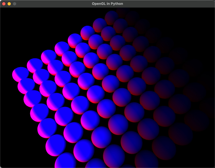 Figure 19.6: A grid of spheres with lighting effects
