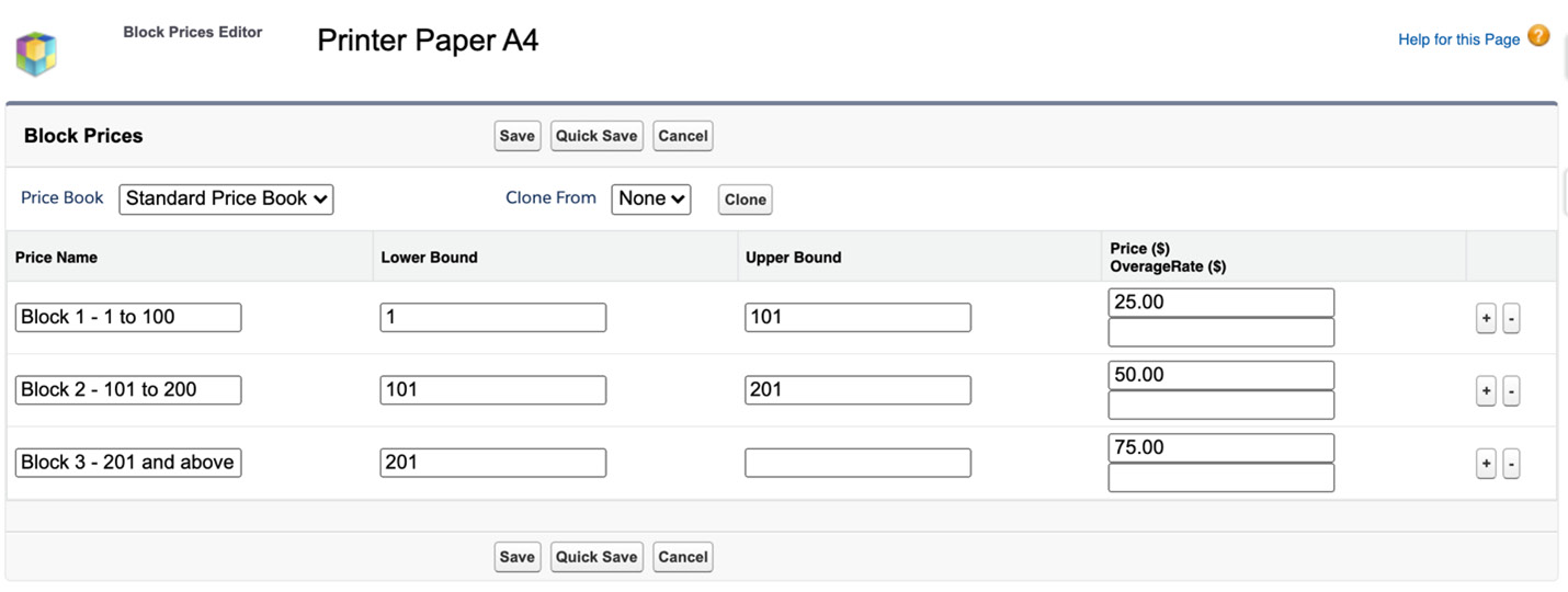 Figure 4.6 – Block price example
