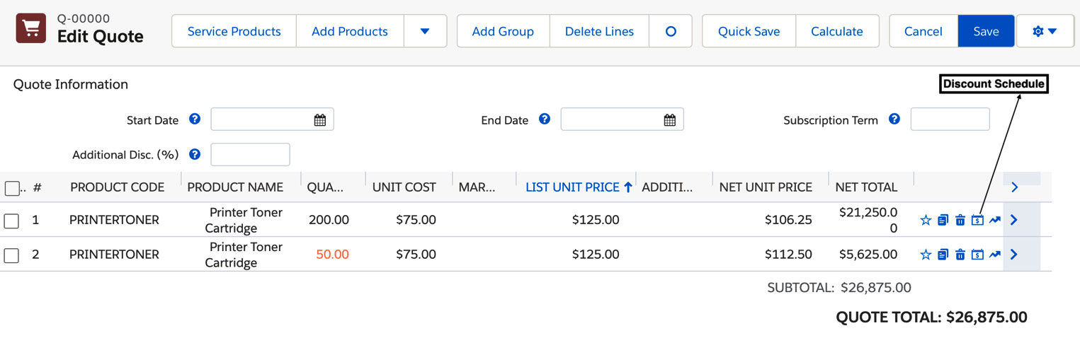 Figure 4.17 – Discount schedule in the QLE
