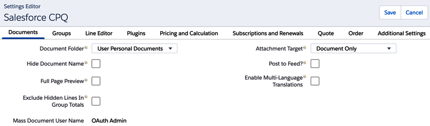 Figure 8.1 – CPQ package settings 
