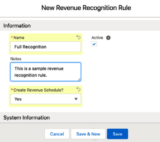 Figure 10.6 – Creating a Revenue Recognition Rule
