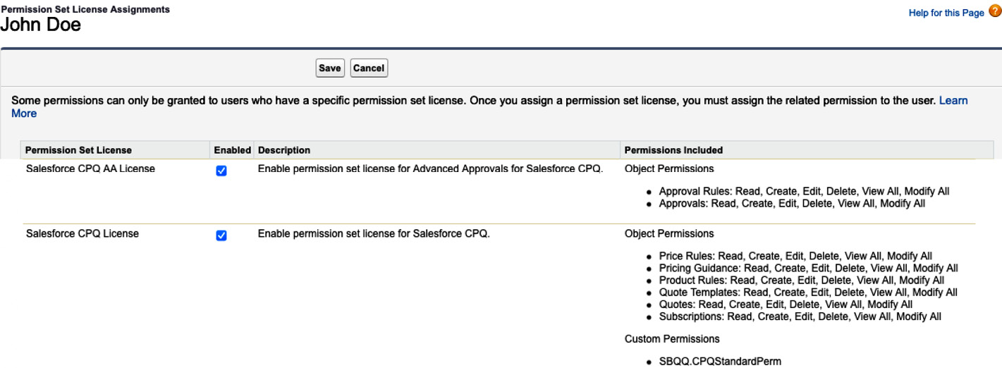 Figure 2.3 – CPQ permission sets
