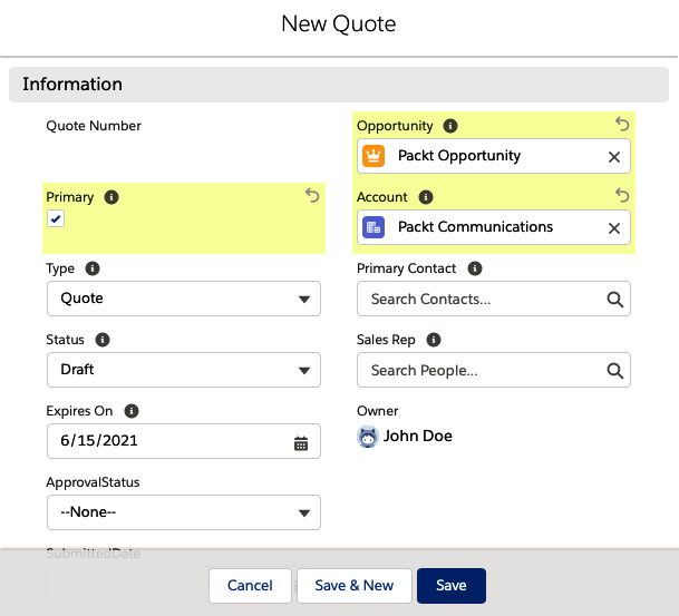 Figure 2.6 – Creating a quote
