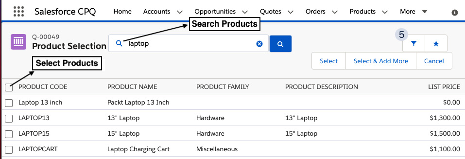 Figure 2.8 – Selecting products in the QLE
