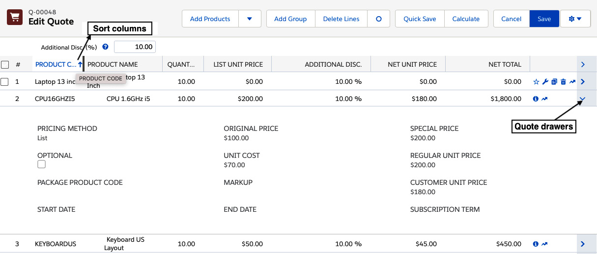 Figure 2.12 – QLE sorting columns
