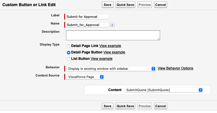 Figure 2.20 – Creating the Submit for Approval button
