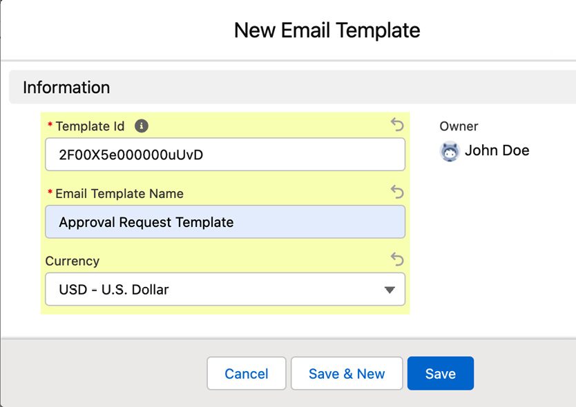 Figure 2.26 – AA email template record
