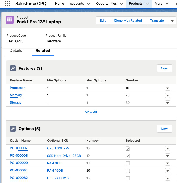 Figure 3.10 – Product bundle with options and features
