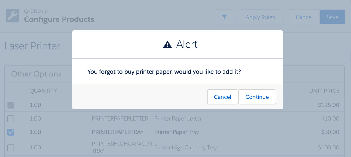 Figure 3.19 – Product rule alert message on the QLE
