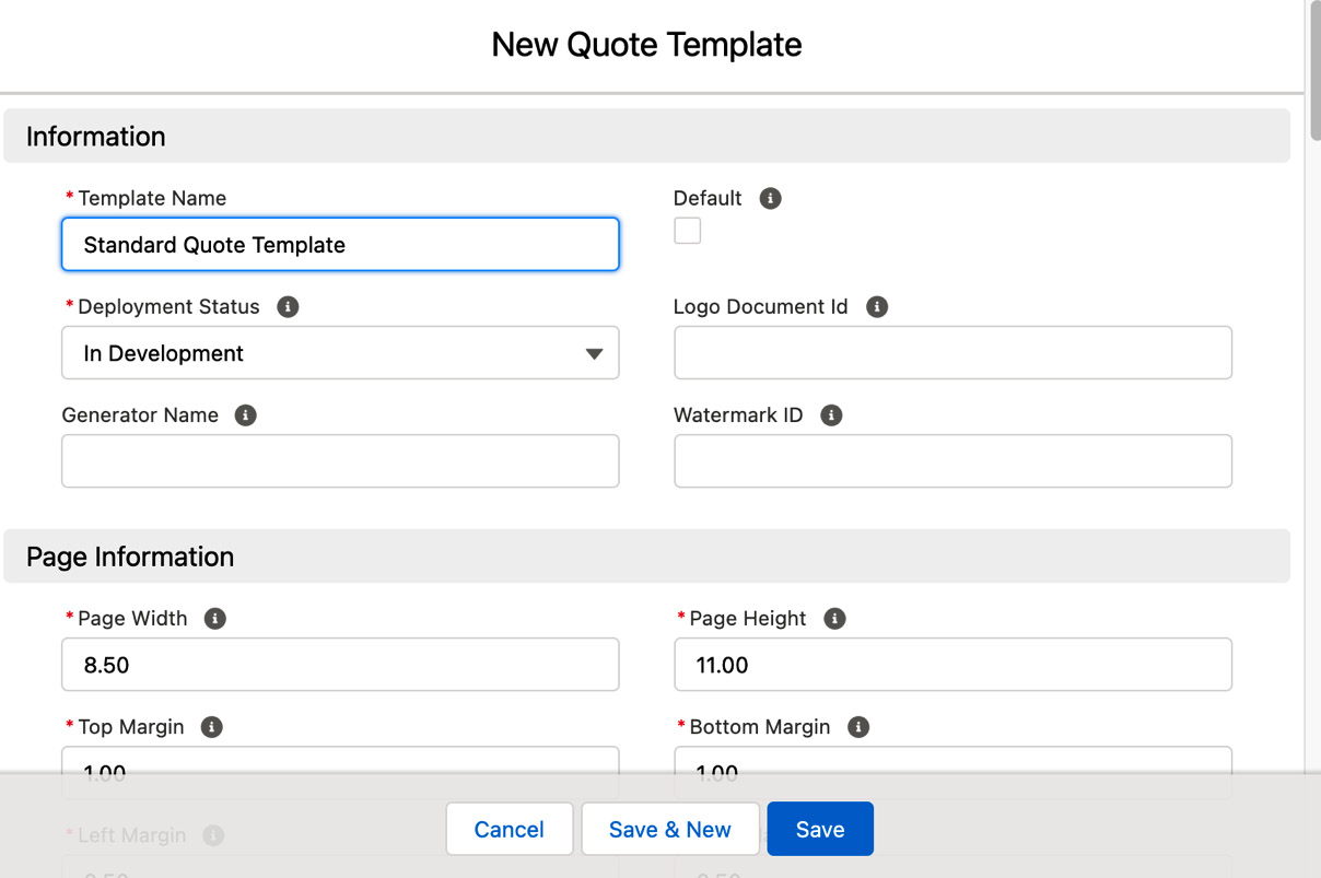 Figure 5.3 – The New Quote Template form
