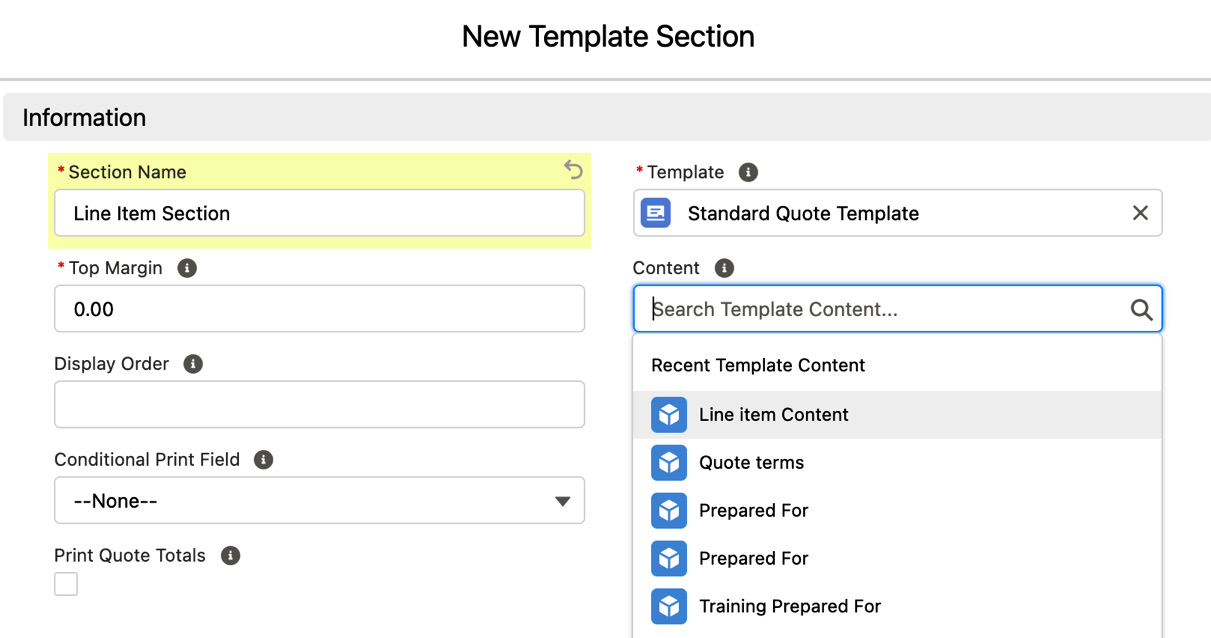 Figure 5.8 – Linking line item content to a quote template
