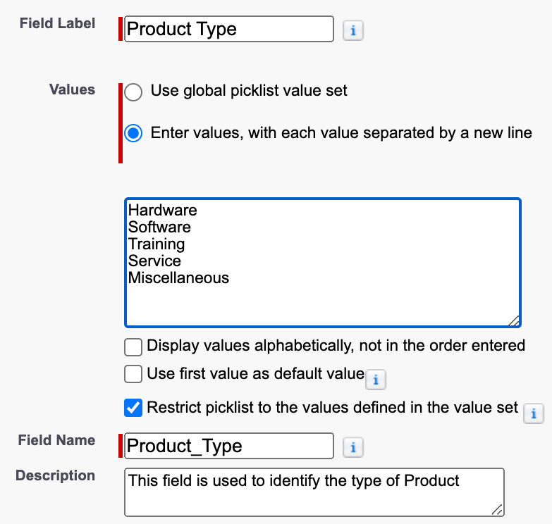 Figure 6.3 – Product object picklist 
