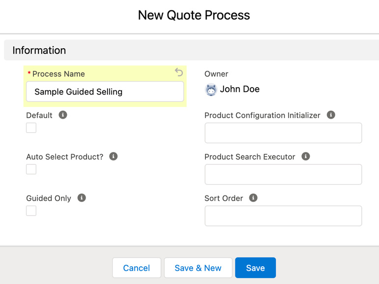 Figure 6.4 – The New Quote Process window
