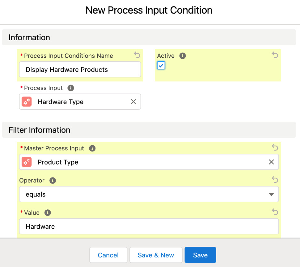 Figure 6.7 – New Process Input Condition 
