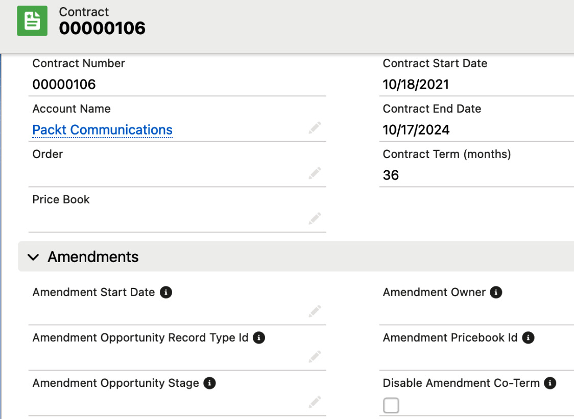 Figure 7.5 – Amendment fields on a contract
