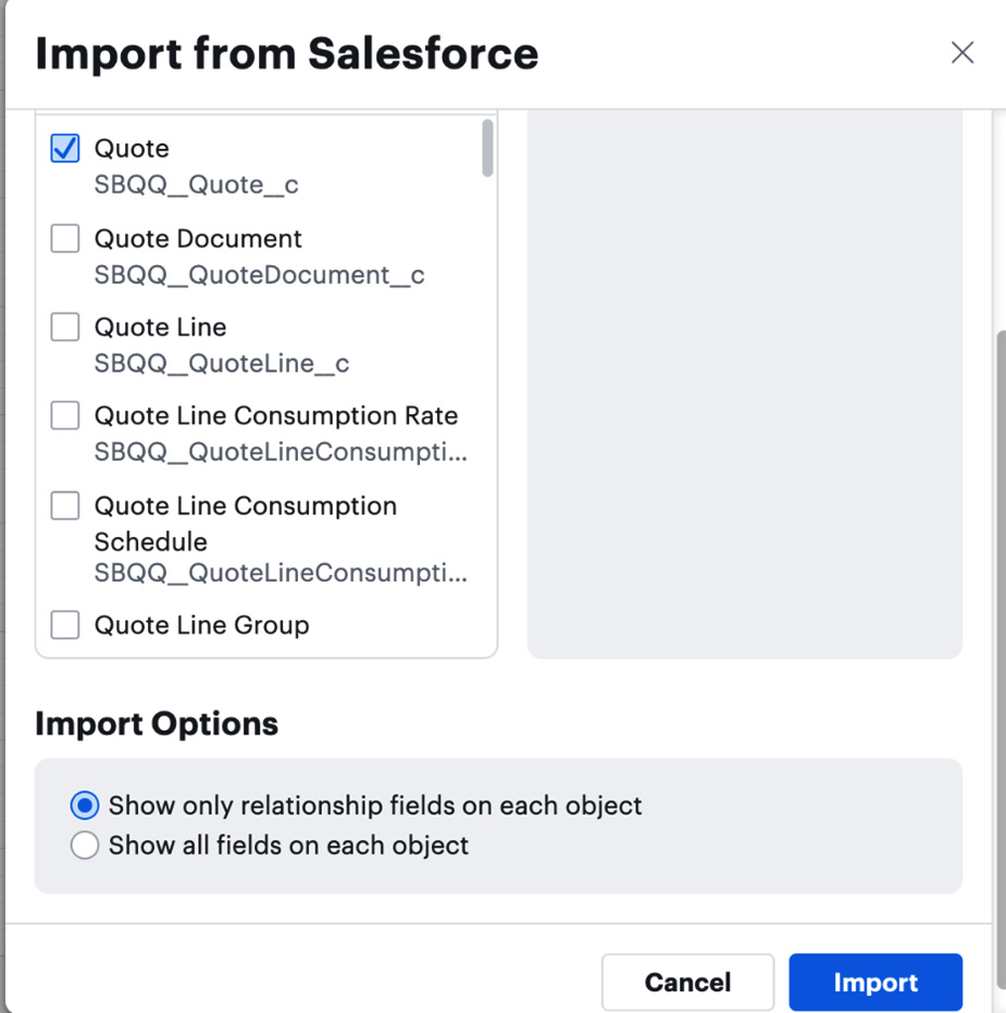 Figure 9.4 – Importing Salesforce objects
