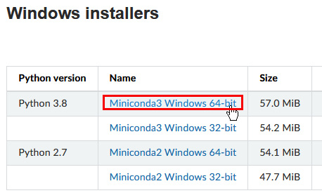 Figure 3.1 – Download the latest version available of Miniconda
